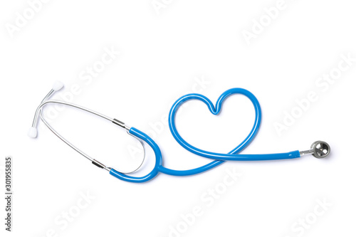 Blue stethoscope isolated on white background. Healthcare