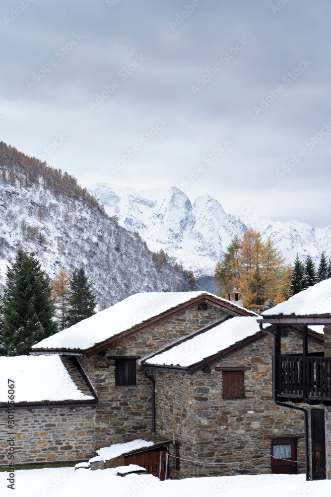 Typical old mountain village in the Italian Alps