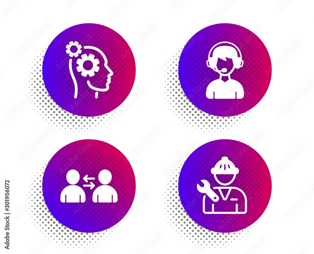 Communication, Consultant and Thoughts icons simple set. Halftone dots button. Repairman sign. Users talking, Call center, Business work. Repair service. People set. Vector Communication, Consultant and Thoughts icons simple set. Halftone dots button. Repairman sign. Users talking, Call center, Business work. Repair service. People set. Vector