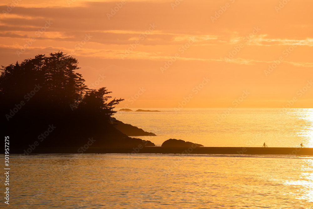 Tofino Harbour, Vancouver Island. British Columbia, Canada. Long beach at sunset