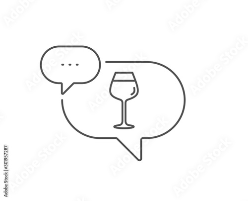 Wine glass line icon. Chat bubble design. Bordeaux glass sign. Outline concept. Thin line bordeaux glass icon. Vector