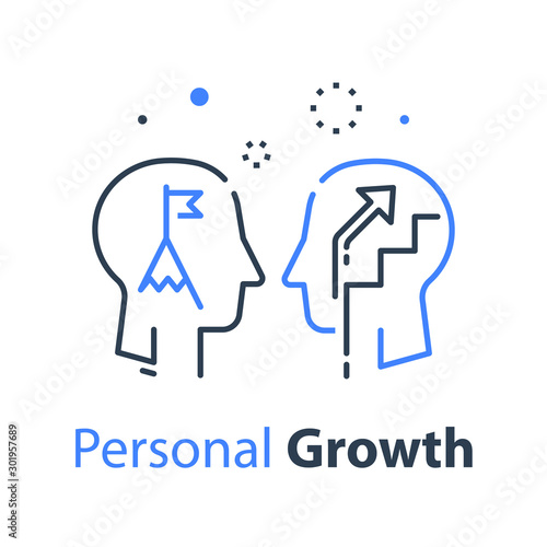 Human head profile and arrow, growth mindset, potential development, leadership education concept