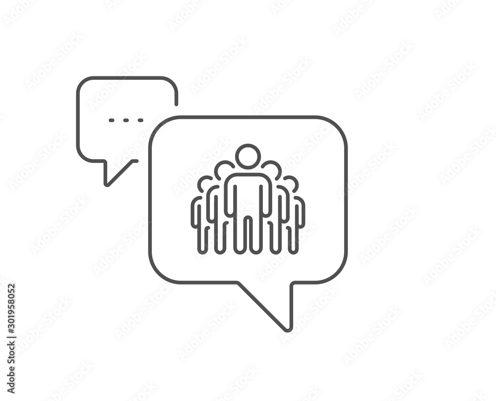 Group line icon. Chat bubble design. Business management sign. Teamwork symbol. Outline concept. Thin line group icon. Vector Group line icon. Chat bubble design. Business management sign. Teamwork symbol. Outline concept. Thin line group icon. Vector