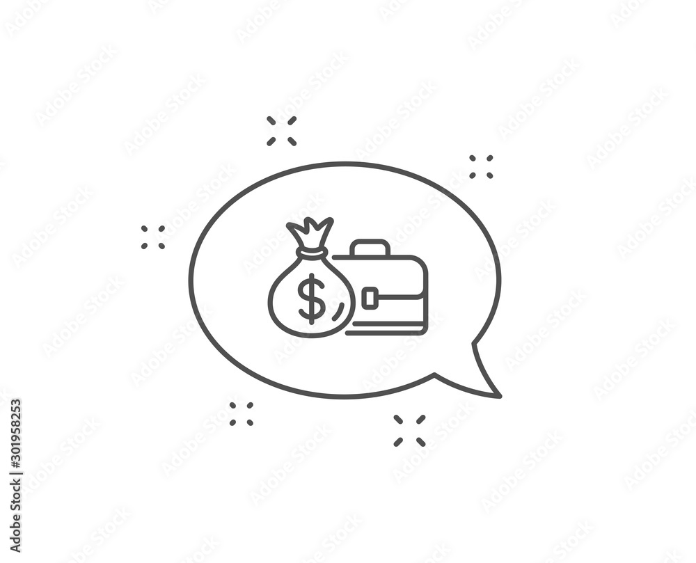 Business case line icon. Chat bubble design. Portfolio and Salary symbol. Diplomat with Money bag sign. Outline concept. Thin line salary icon. Vector
