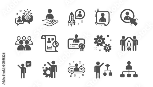 Management icons. Business people, Algorithm and Group. Startup strategy classic icon set. Quality set. Vector