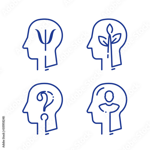 Human head profile and psychology symbol, mental health, help and development