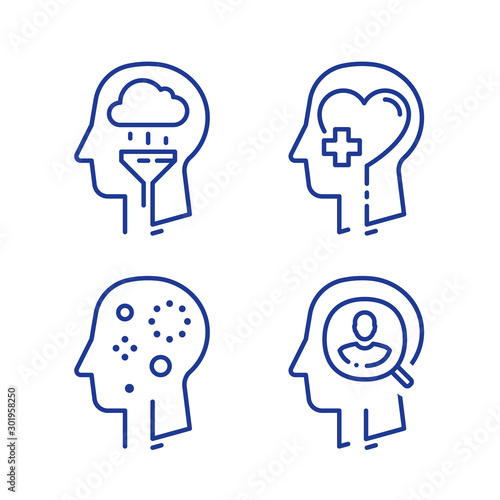 Human head profile, cognitive psychology or psychiatry concept, mental illness