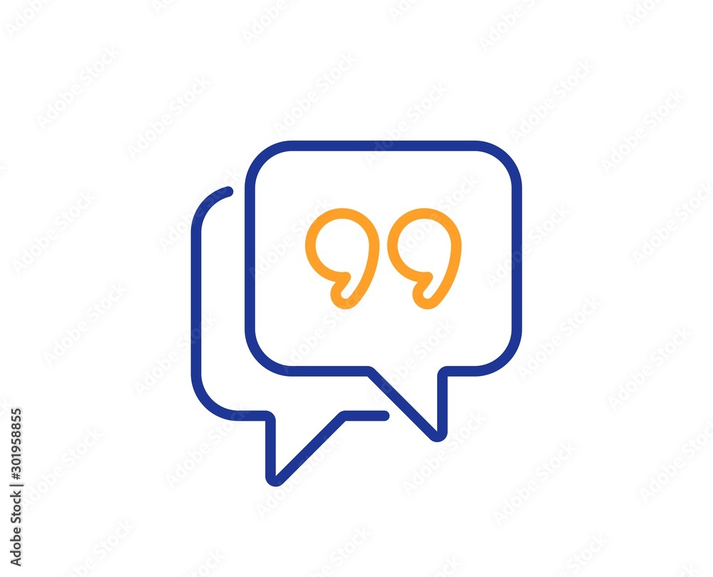 Chat comment sign. Quote bubble line icon. Speech bubble symbol. Colorful outline concept. Blue and orange thin line quote bubble icon. Vector Chat comment sign. Quote bubble line icon. Speech bubble symbol. Colorful outline concept. Blue and orange thin line quote bubble icon. Vector