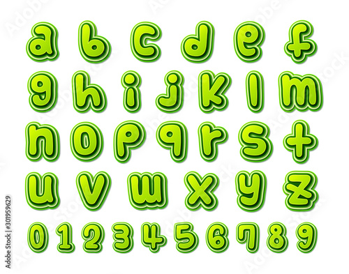 Comic font. Cartoonish multilayer alphabet