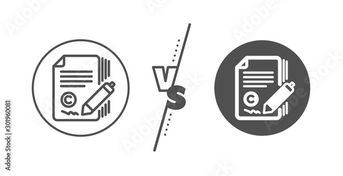 Ð¡opyright signature sign. Versus concept. Copywriting line icon. Feedback symbol. Line vs classic copywriting icon. Vector