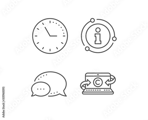 Copywriting notebook line icon. Chat bubble, info sign elements. Ð¡opyright sign. Media content symbol. Linear copywriting notebook outline icon. Information bubble. Vector