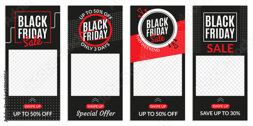 Black Friday sale banner template for Social media stories. Price off discount background for web ads. Vector illustration.