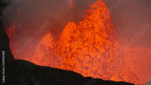 Volcano Lava Lake.  Static Shot Bubbling and Circulating Lava Close Up