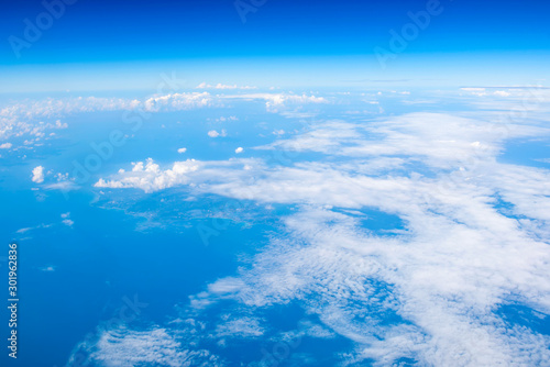 landscape look down from the airplane look see the sky and cloud beautiful beautiful in the morning appropriate the background , idea copy space