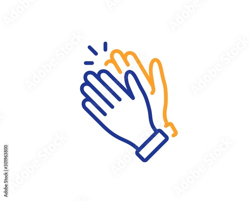 Clap sign. Clapping hands line icon. Victory gesture symbol. Colorful outline concept. Blue and orange thin line clapping hands icon. Vector photo