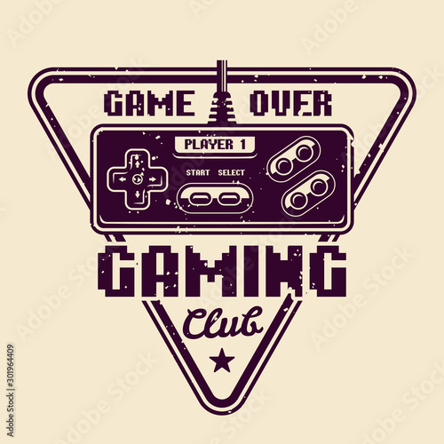 Gaming club vector emblem with retro gamepad
