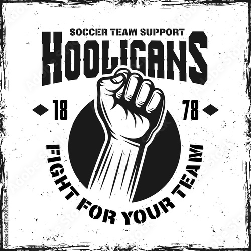 Hooligans soccer team support vintage emblem