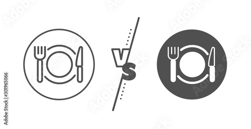 Dinner sign. Versus concept. Restaurant food line icon. Hotel service symbol. Line vs classic restaurant food icon. Vector