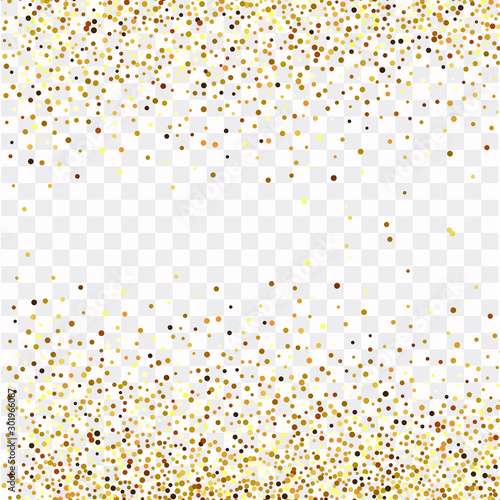 Gold confetti on a transparent background, frame of gold confetti