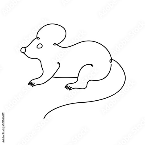 Mouse drawn in one line. Isolated vector