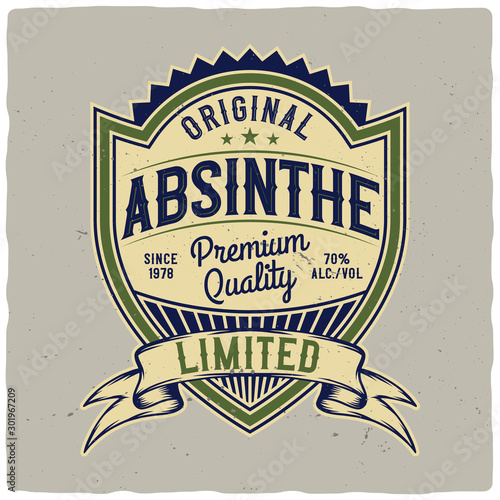 Absinthe label design. Lettering composition.