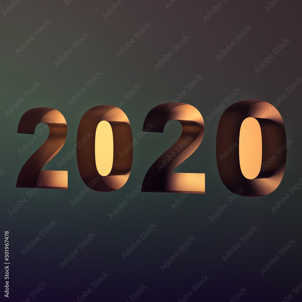 3d ilustration Happy New Year 2020 Festive card green gold 3d ilustration Happy New Year 2020 Festive card green gold