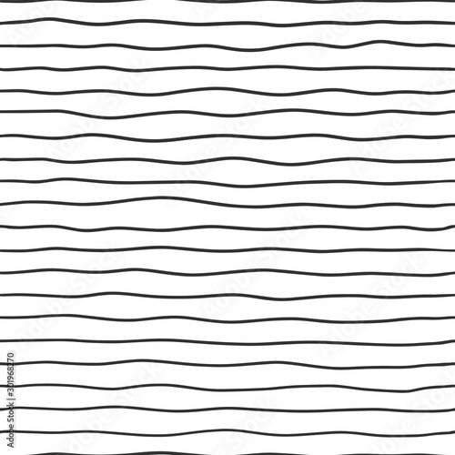Fabric seamless pattern with textile line texture, black on white background. Simple wallpaper doodle stripes, grunge backdrop, monochrome design element