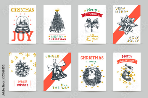 Merry Christmas vector greeting card templates set