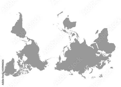 Reversed or upside down political map of World. South-up orientation.