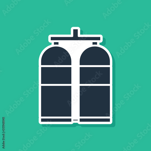 Blue Aqualung icon isolated on green background. Oxygen tank for diver. Diving equipment. Extreme sport. Diving underwater equipment. Vector Illustration