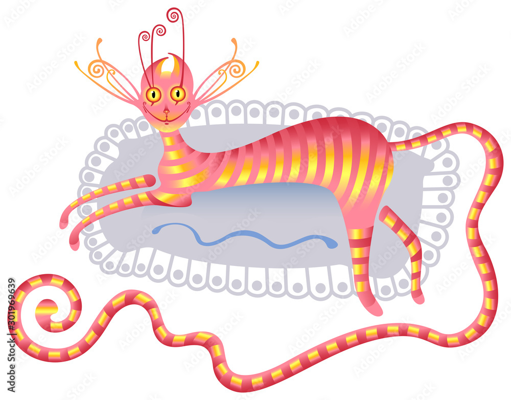 Vector image of a smiling cat lying on a pillow Vector image of a smiling cat lying on a pillow