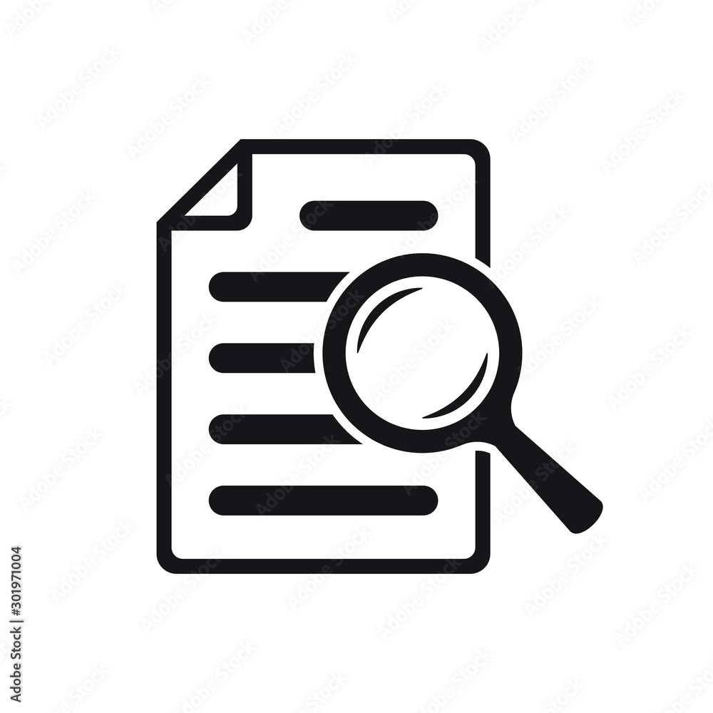 File search icon, document search, vector isolated. Document with magnifier loupe business concept. File search icon, document search, vector isolated. Document with magnifier loupe business concept.