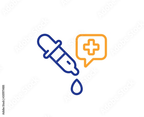 Laboratory sign. Chemistry pipette line icon. Analysis lab symbol. Colorful outline concept. Blue and orange thin line chemistry pipette icon. Vector