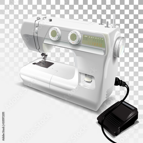 Electric modern sewing machine for home on white background. Vector illustration.