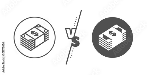 Banking currency sign. Versus concept. Cash money line icon. Dollar or USD symbol. Line vs classic usd currency icon. Vector