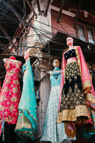 Sari on dummy on outdoor street Nepali market