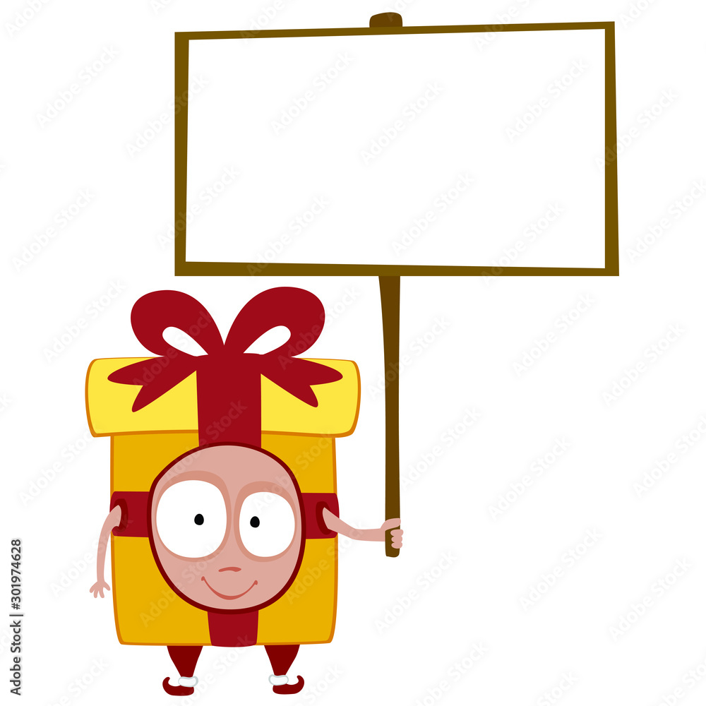 Happy cartoon child with gift box costume. To see the other vector cartoon kids with costume illustrations , please check Christmas collection. Happy cartoon child with gift box costume. To see the other vector cartoon kids with costume illustrations , please check Christmas collection.