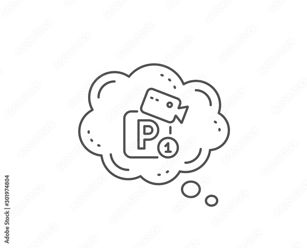 Parking with video monitoring line icon. Chat bubble design. Car park sign. Transport place symbol. Outline concept. Thin line parking security icon. Vector Parking with video monitoring line icon. Chat bubble design. Car park sign. Transport place symbol. Outline concept. Thin line parking security icon. Vector