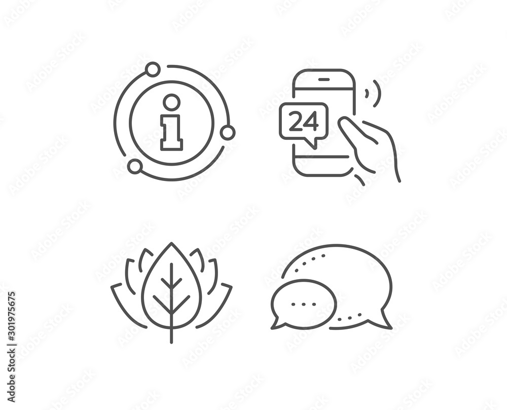 24 hour service line icon. Chat bubble, info sign elements. Call support sign. Feedback chat symbol. Linear 24h service outline icon. Information bubble. Vector 24 hour service line icon. Chat bubble, info sign elements. Call support sign. Feedback chat symbol. Linear 24h service outline icon. Information bubble. Vector
