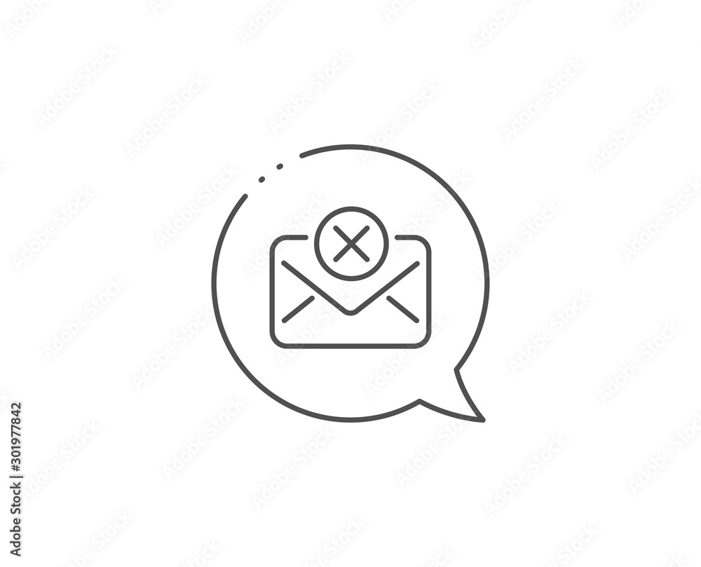Reject mail line icon. Chat bubble design. Delete message sign. Decline ...