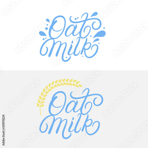 Oat Milk hand written lettering logo set.