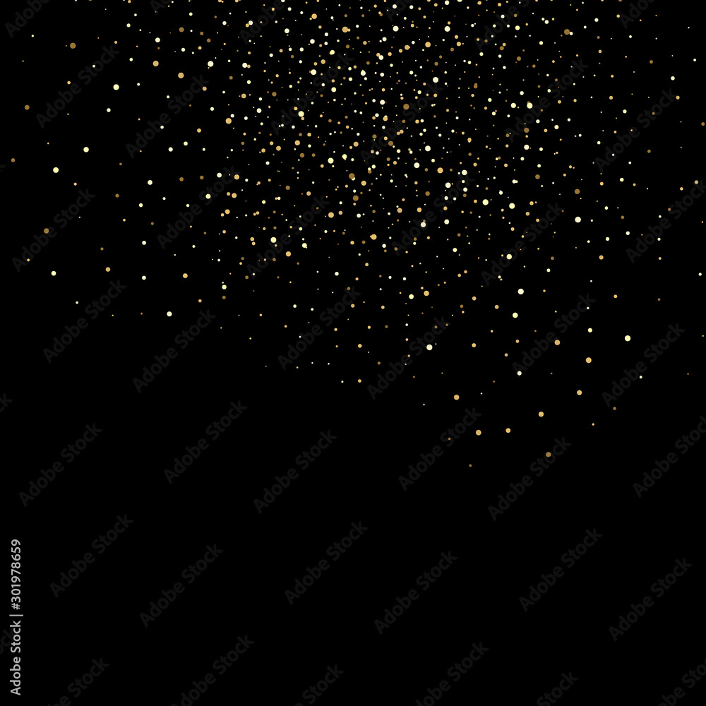 Gold glitter texture on a black background. Golden explosion of confetti. Golden grainy abstract texture on a black background. Design element. Vector illustration,eps 10.