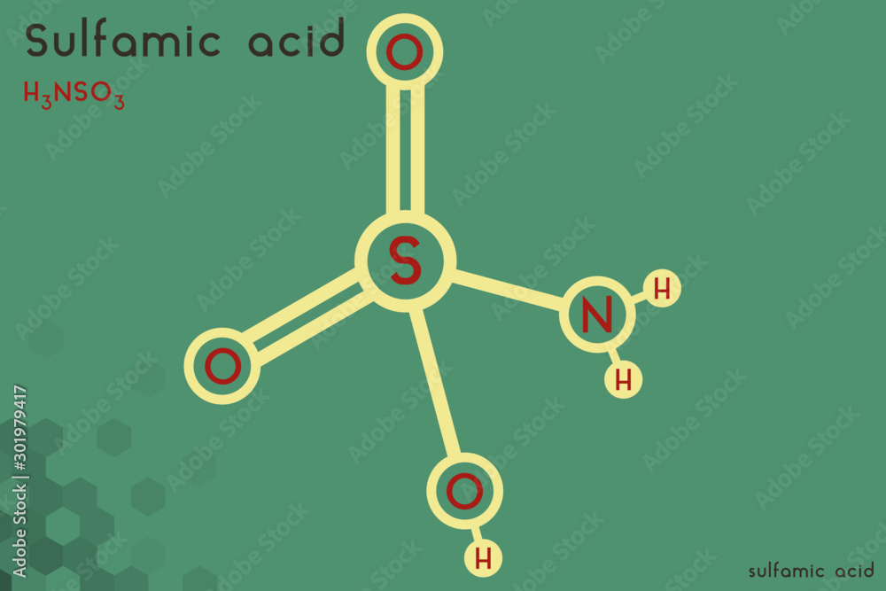 Large and detailed infographic of the molecule of Sulfamic acid Large and detailed infographic of the molecule of Sulfamic acid