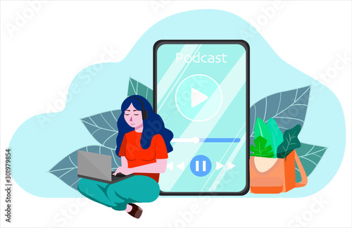Vector illustration of person listening to podcast