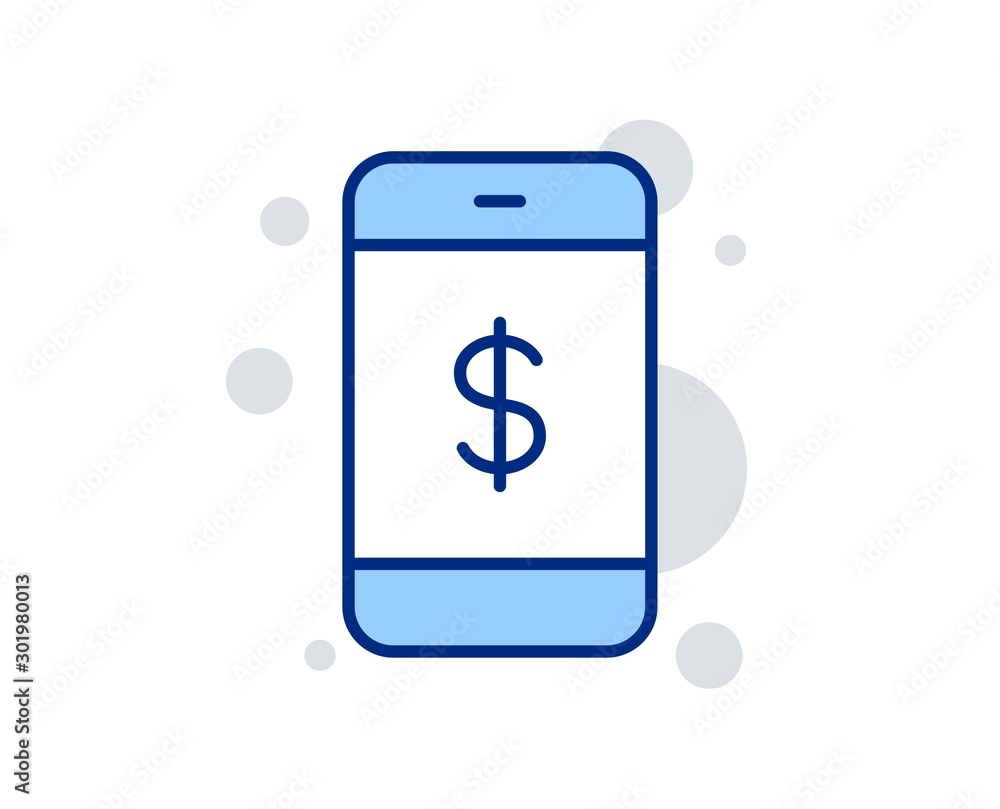 Mobile Shopping line icon. Smartphone Online buying sign. Dollar symbol. Linear design sign. Colorful smartphone payment icon. Vector Mobile Shopping line icon. Smartphone Online buying sign. Dollar symbol. Linear design sign. Colorful smartphone payment icon. Vector