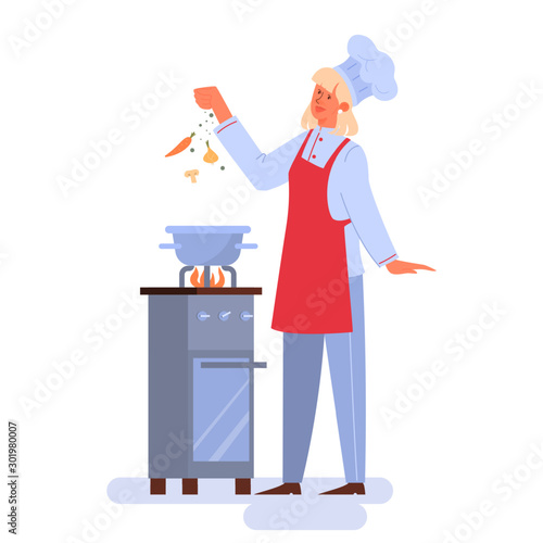 Collection of people in apron making tasty dish