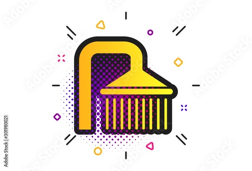 Shower sign icon. Halftone dots pattern. Douche with water drops symbol. Classic flat shower icon. Vector