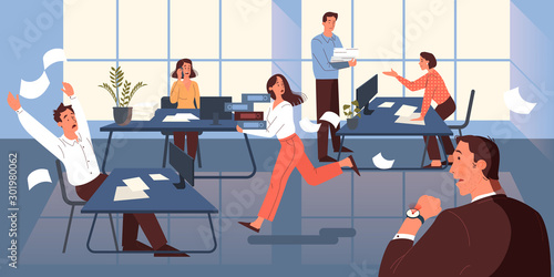 Deadline concept. Idea of many work and few time. Employee in a hurry.