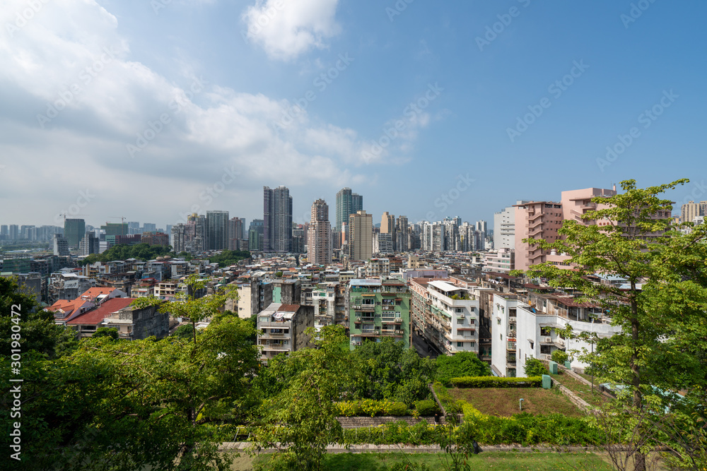 Obraz premium モンテの砦から見るマカオ半島の市街地風景