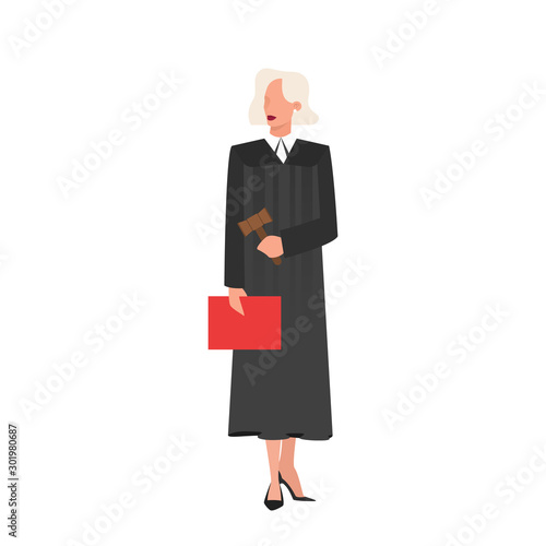 Woman judge wearing traditional black robe holding a folder with the case